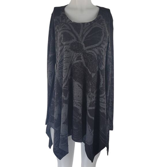 Soft Surroundings BlackGray Floral Long Sleeve Long Line Sweater M - Picture 1 of 5